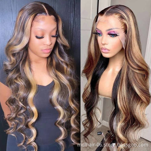 Wholesale P4/27 Wet And Wavy Brazilian Human Hair Highlight Transparent Lace Front Human Hair Wigs Virgin Hair Lace Front Wig